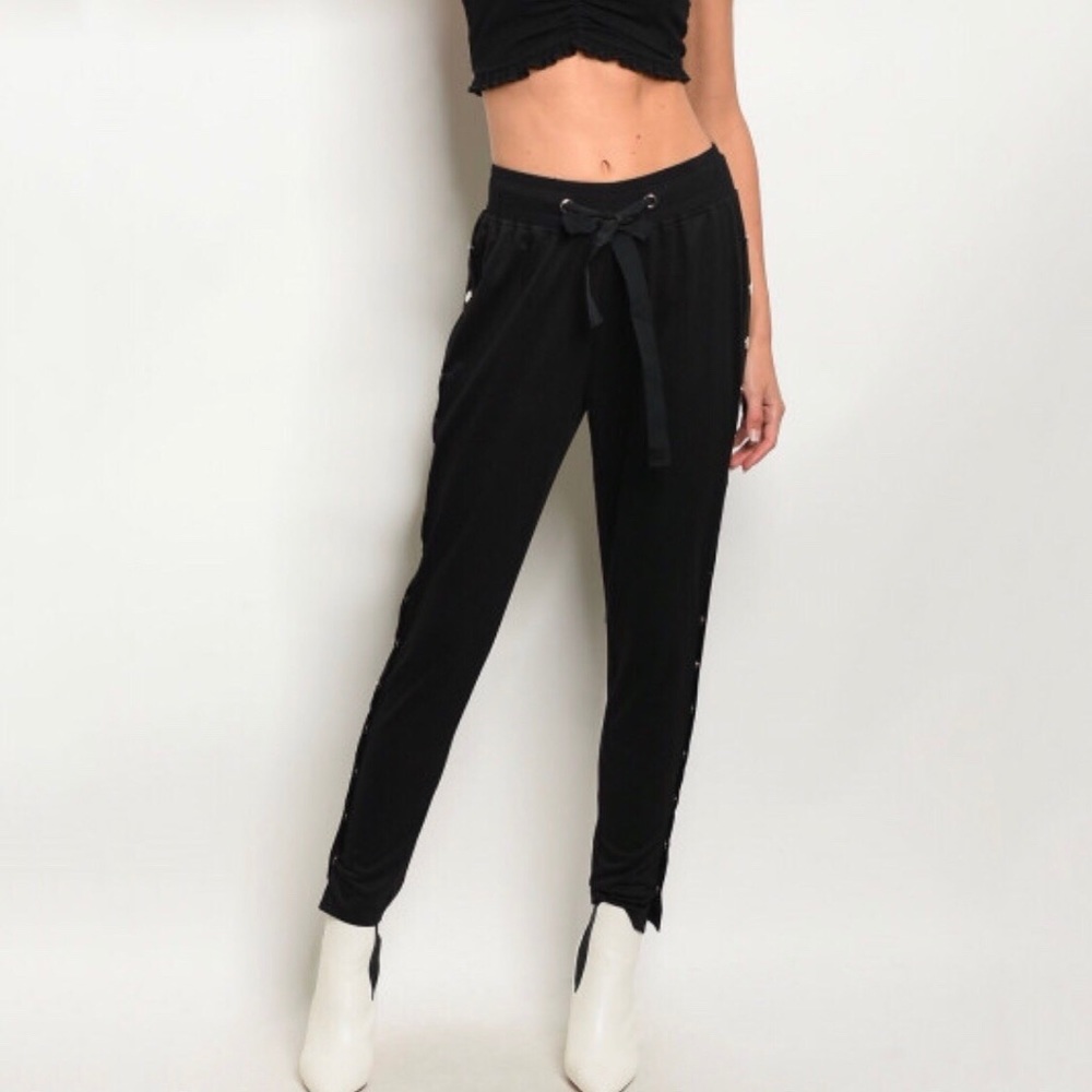 Black Side Button Joggers